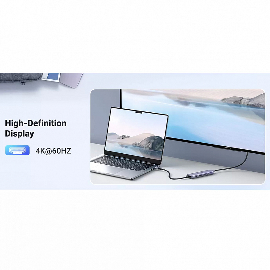 Мульти Хаб Ugreen CM511 USB Type-C to HDMI / 3 x USB 3.0 / USB-Type-C (PD) серый (15597)