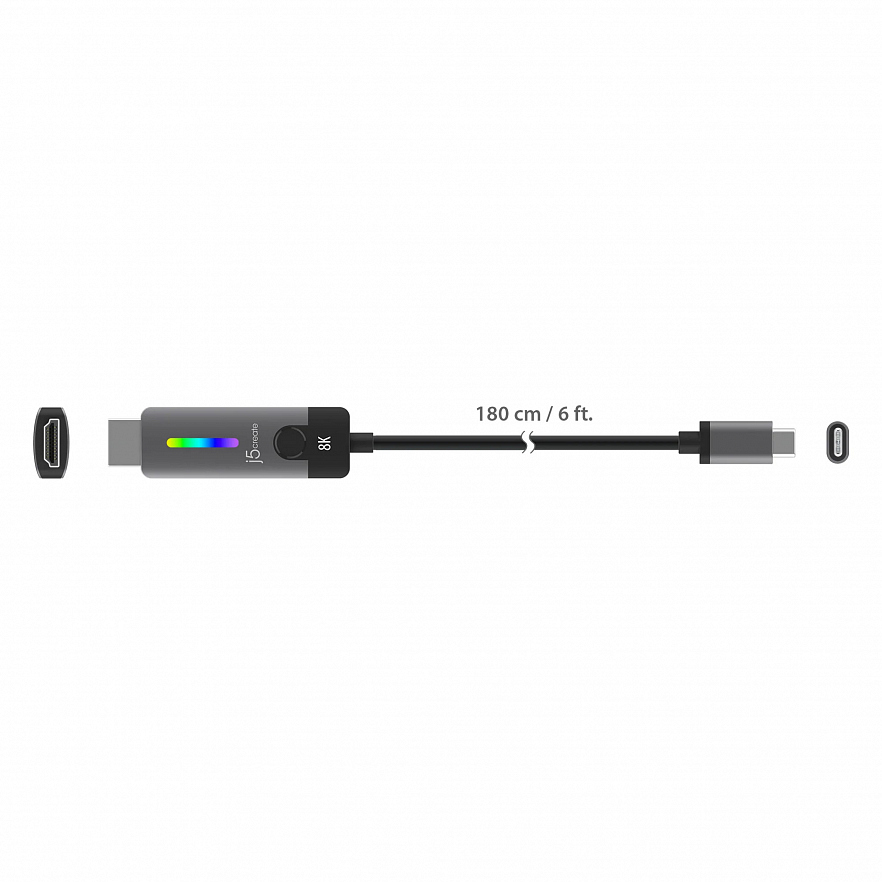 Кабель j5create USB-C® to HDMI™ 2.1 8K Cable (1.8 метра) серый/чёрный (JCC157)