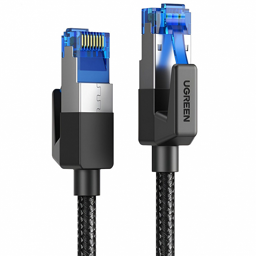 Кабель Ugreen NW153 (80429) CAT8 Shielded Round Braided Cable RJ45 (1 метр) чёрный