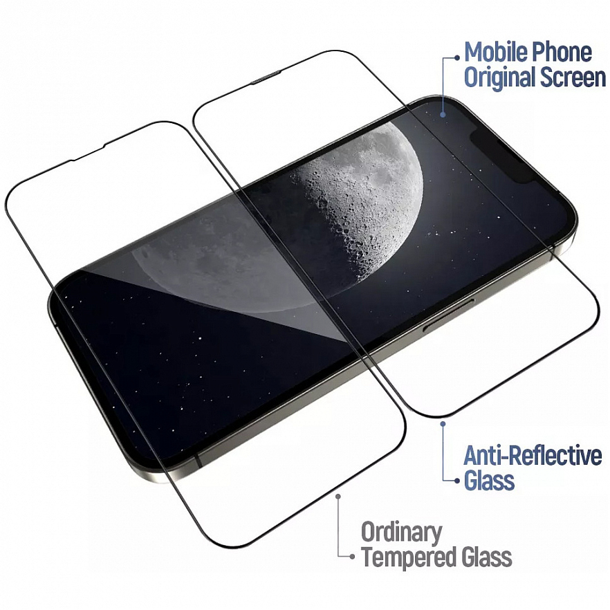 Защитное стекло Blueo 3D AR Anti-reflective (+install) 0.4 мм для iPhone 14 Pro ультра-прозрачное с чёрной рамкой