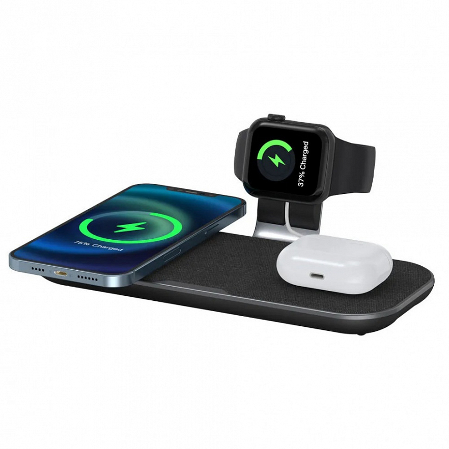 Беспроводная зарядка WIWU Power Air 3-in-1 Wireless Fast Charger Stand чёрная