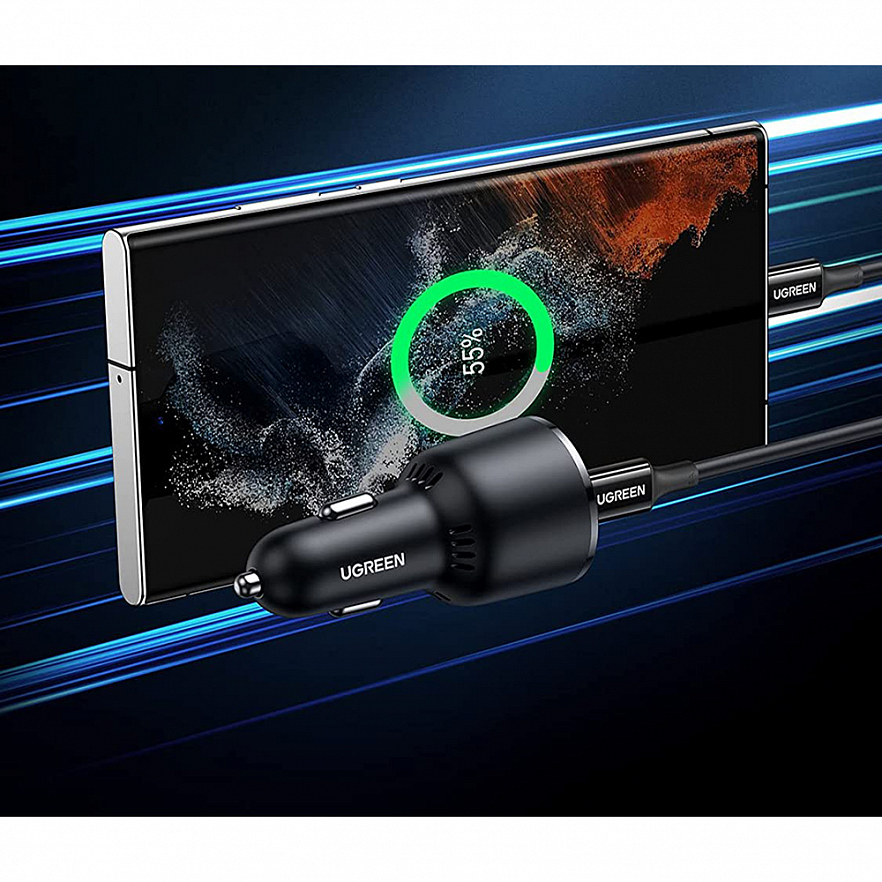 Автомобильное зарядное устройство Ugreen CD239 USB-C + USB-A Car Charger с кабелем USB-C (90646)