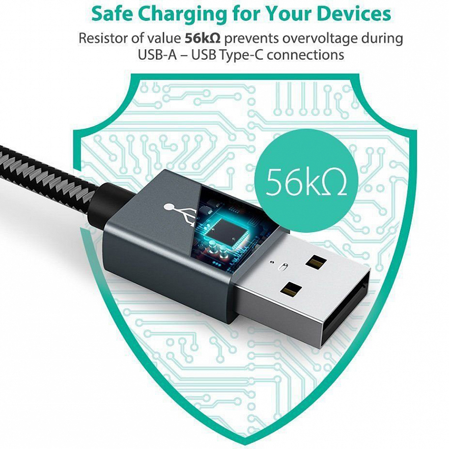 Кабель RAVpower USB-C to USB / USB-C 60W (1,8 метра) чёрный (RP-TPC006)