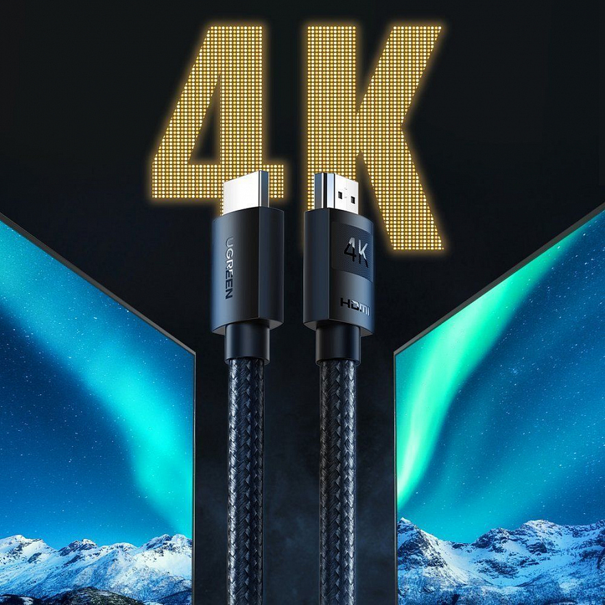 Кабель Ugreen HD119 (40102) 4K HDMI Male To Male Cable Braided (3 метра) чёрный