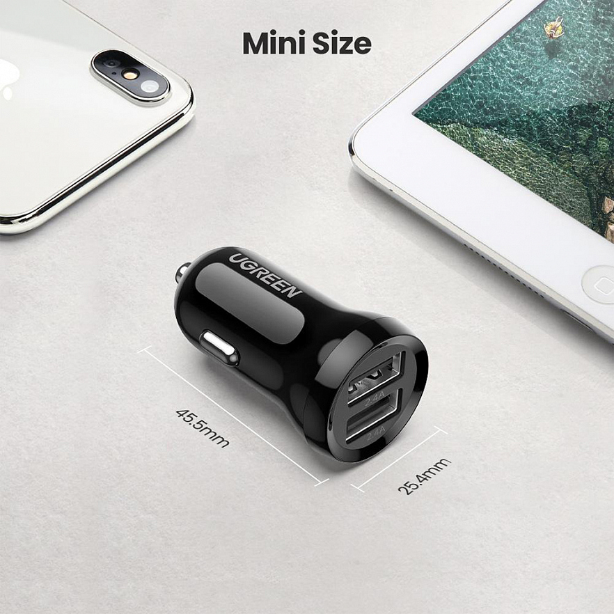 Автомобильное зарядное устройство Ugreen ED018 Dual USB-A 24W Car Charger (50875)