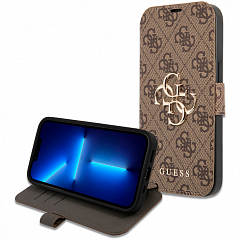 Чехол Guess PU 4G Big Metal Logo Booktype для iPhone 13 Pro Max коричневый (GUBKP13X4GMGBR)