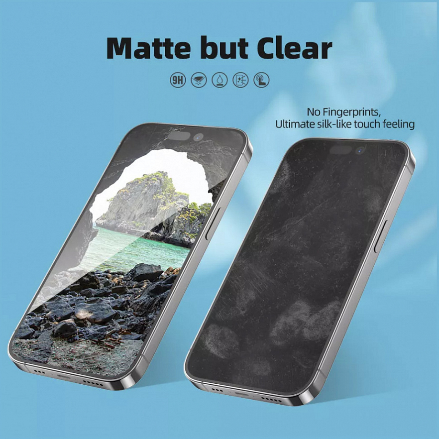Защитное стекло Blueo 2.5D Silk Anti-glare Anti-Static (матовое) 0.26 мм для iPhone 14 Pro с чёрной рамкой