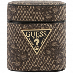 Чехол Guess 4G PU Leather Case Metal Logo для AirPods коричневый