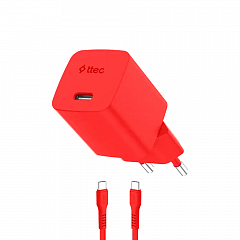 Сетевое зарядное устройство TTEC SmartCharger GAN 45W PD с кабелем 2м красное
