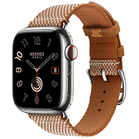 Умные часы Apple Watch Series 10 Hermes 42 мм, клетчатый ремешок из плетеного нейлона золотой с белым