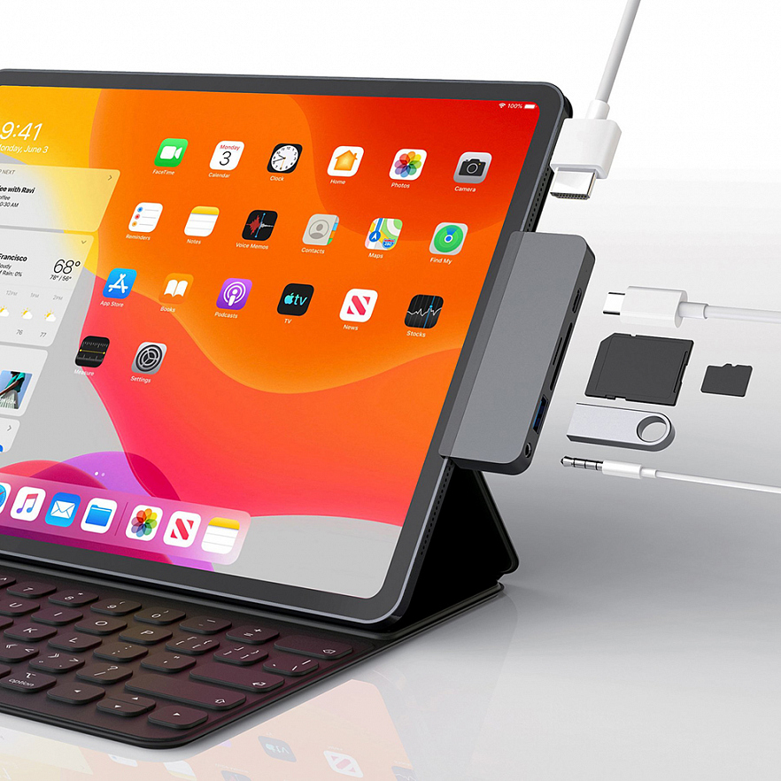 USB-хаб HyperDrive 6-in-1 USB-C Hub для iPad Pro / iPad Air / iPad mini серый космос (HD319B-GRAY)