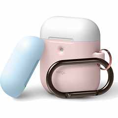 Чехол Elago A2 Wireless Silicone Duo Hang Case для AirPods 2Gn розовый (белая/голубая Pastel Blue крышки)