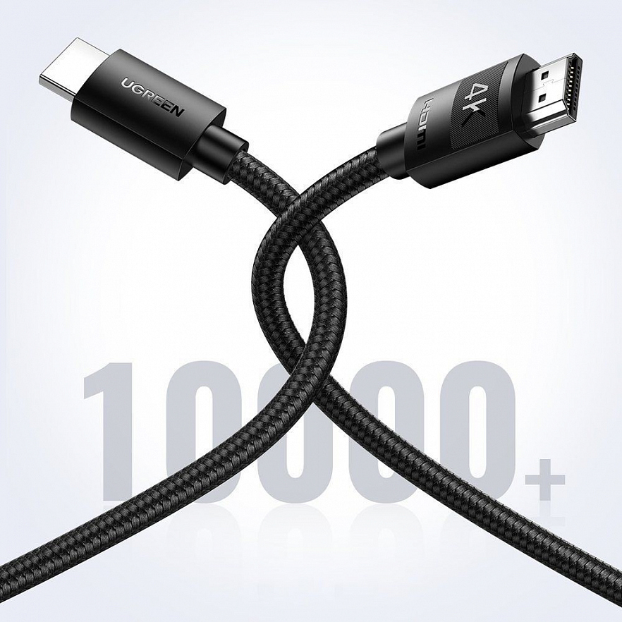 Кабель Ugreen HD119 (30999) 4K HDMI Male To Male Cable Braided (1 метр) чёрный