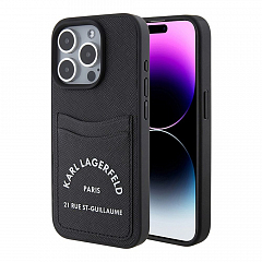 Чехол Lagerfeld для iPhone 15 Pro Cardslot PU Saffiano RSG 3D rubber logo Hard Black
