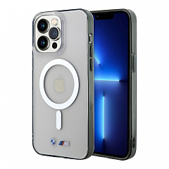 Чехол BMW для iPhone 15 Pro Max M-Collection PC/TPU Silver Ring Hard Transparent (MagSafe)