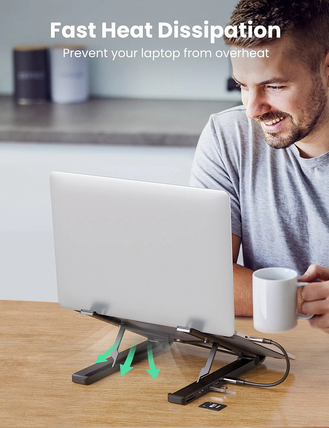 Подставка-хаб для ноутбука UGREEN X-Kit Laptop Stand Docking Station CM359 чёрная (80551)