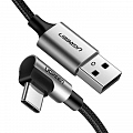 Кабель Ugreen US284 Angled 90° USB-C Male to USB-A 2.0 Male 3A Data Cable (1 метр) чёрный (50941)