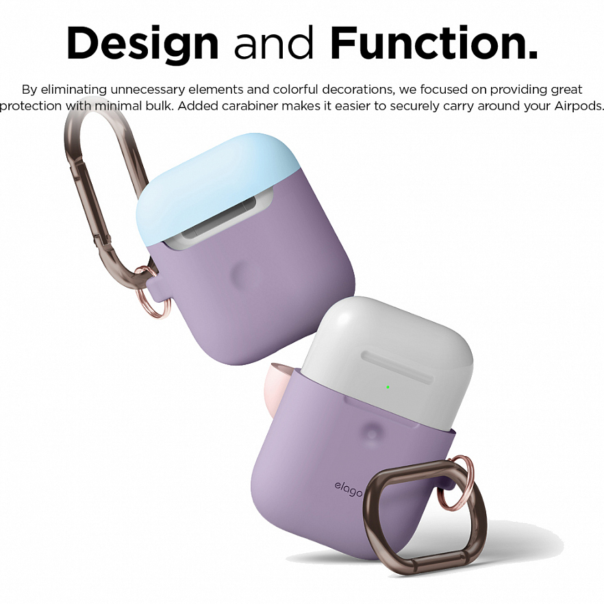 Чехол Elago A2 Wireless Silicone Duo Hang Case для AirPods 2Gn фиолетовый Lavender (голубая Pastel Blue/розовая крышки)
