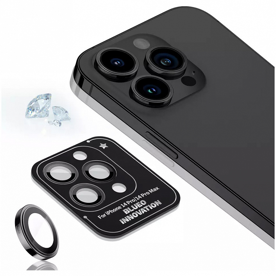 Защитное стекло Blueo Camera Lens PVD stainless steel для камеры iPhone 14 Pro/14 Pro Max чёрное (3 шт+install)