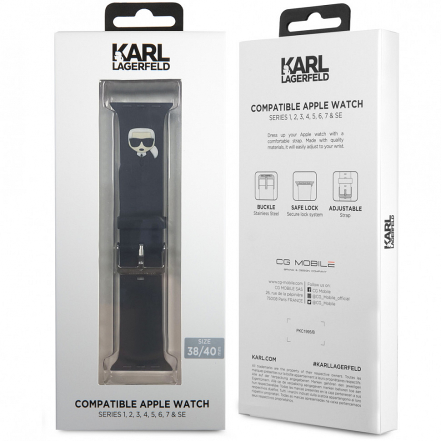 Ремешок CG Mobile Karl Lagerfeld Head Silicone для Apple Watch 38/40/41 мм чёрный (KLAWMSLKK)