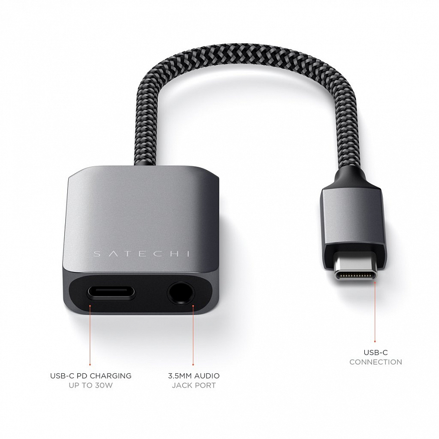 Переходник Satechi Aluminum USB-C PD Audio Adapter серый космос (ST-UCAPDAM)