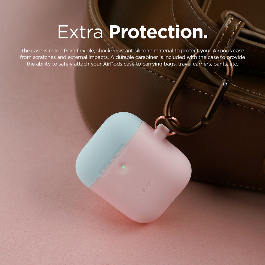 Чехол Elago A2 Wireless Silicone Duo Hang Case для AirPods 2Gn розовый (белая/голубая Pastel Blue крышки)