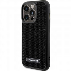 Lagerfeld для iPhone 15 Pro Max чехол Diamond Rhinestone Metal logo Hard Black