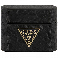 Чехол Guess Saffiano PU Leather Case Metal Logo для AirPods Pro чёрный