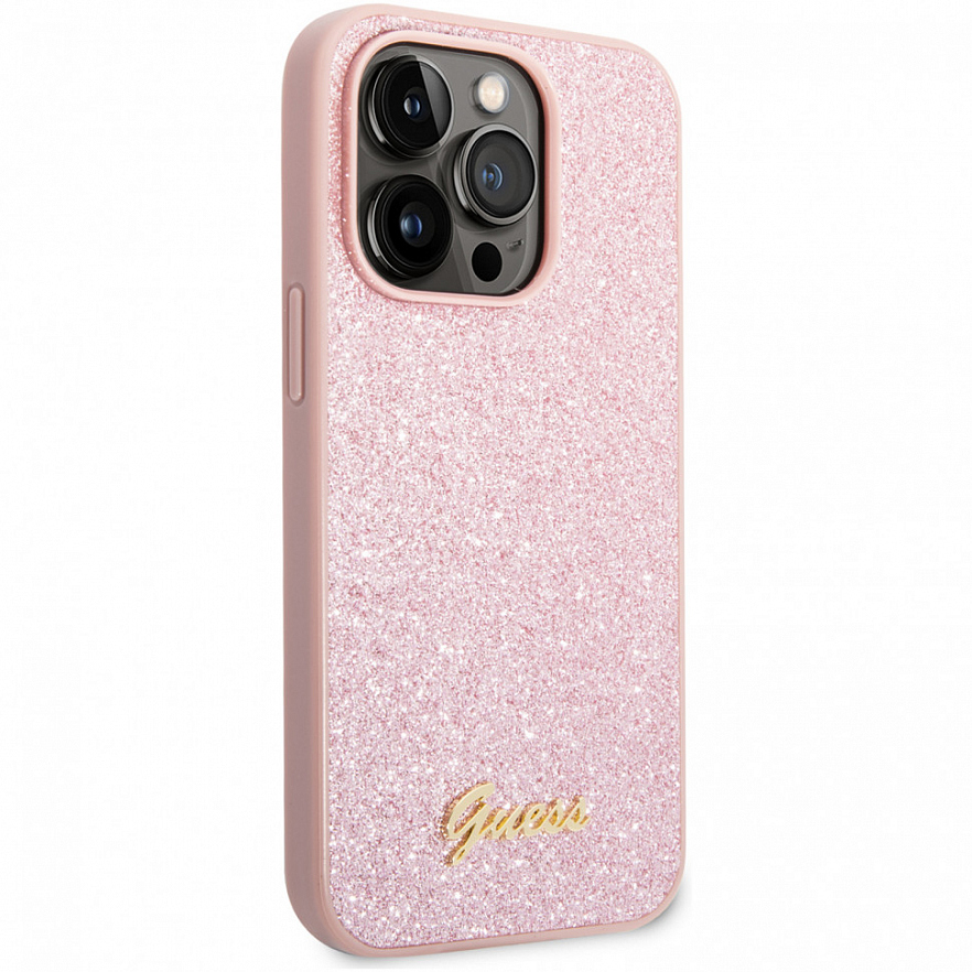 Чехол CG Mobile Guess Glitter Flakes w Metal Logo Hard для iPhone 14 Pro Max розовый