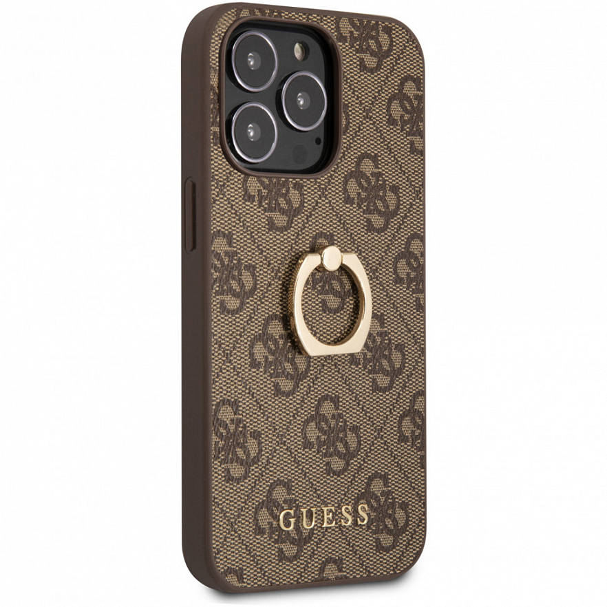 Чехол CG Mobile Guess PU 4G + Ring Hard для iPhone 14 Pro Max коричневый