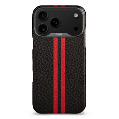 Чехол Vaja Grip для iPhone 17 ProMax 6.9 из черной кожи с красной полосой
