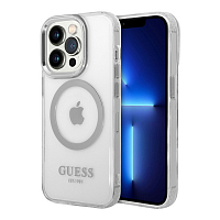 Чехол Guess PC/TPU Metal outline Hard для iPhone 15 Pro Transparent/Silver (MagSafe)