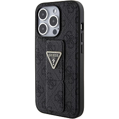 Чехол CG Mobile Guess Grip Stand PU 4G Triangle Diamond Metal Logo для iPhone 15 Pro чёрный