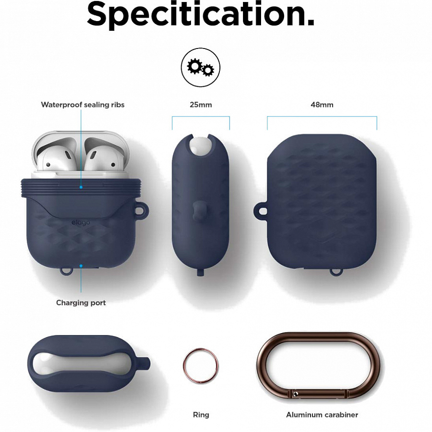 Чехол Elago Waterproof Active Hang Case для AirPods синий Jean Indigo