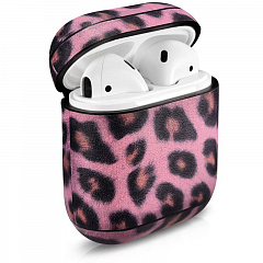 Чехол iCarer для Airpods leather series leopard розовый (AP006-PE)
