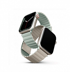 Ремешок Uniq для Apple Watch 45/44/42 mm ремешок Revix reversible Magnetic бежевый - салатовый