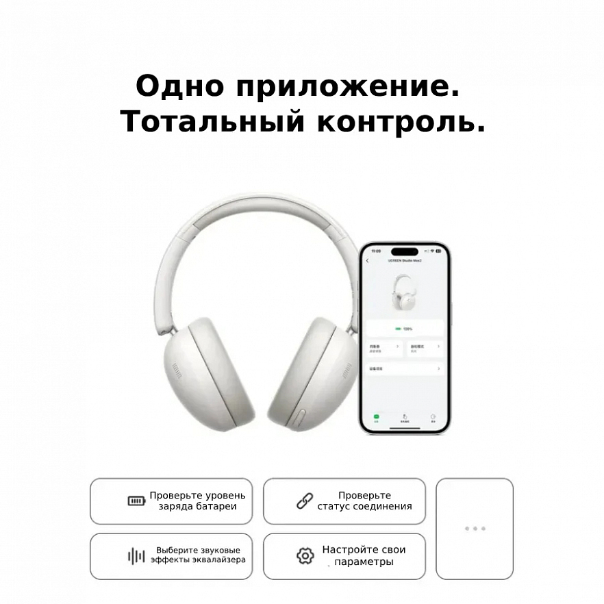 Беспроводные накладные наушники UGREEN HP205 (45018) Studio Max2 Light черные