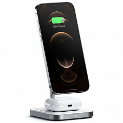 Беспроводное зарядное устройство Satechi Aluminium 2-in-1 Magnetic Wireless Charging Stand (ST-WMCS2M)