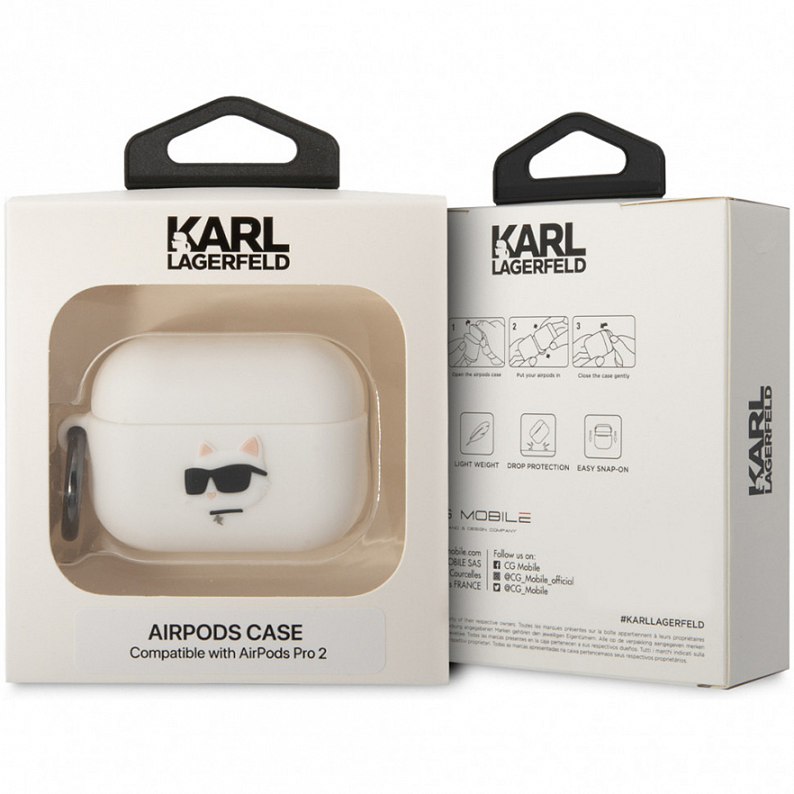 Чехол CG Mobile Karl Lagerfeld Silicone with ring NFT 3D Choupette для Airpods Pro 2 белый