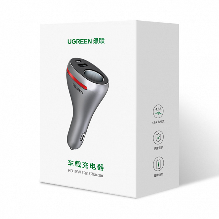Автомобильное зарядное устройство Ugreen CD204 USB + USB-C Car Charger с разъемом для прикуривателя (60712)