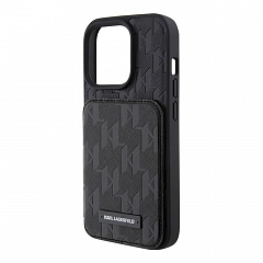 Чехол Lagerfeld для iPhone 15 Pro Max Cardslot Stand PU Saffiano Monogram Plate logo Hard Black