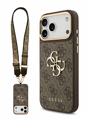 Чехол Guess Crossbody iPhone 17 Pro Max с ремешком коричневый