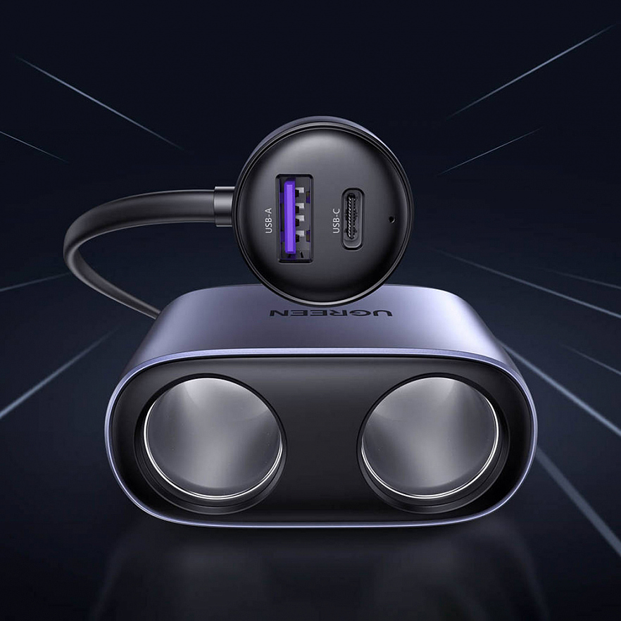 Автомобильное зарядное устройство Ugreen CD252 Car Charger с разъемами USB-A / USB-C и разъемами для прикуривателя (30886)