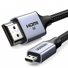 Кабель Ugreen HD164 microHDMI - HDMI 8K ( 1 метр) чёрный / серый (15516)