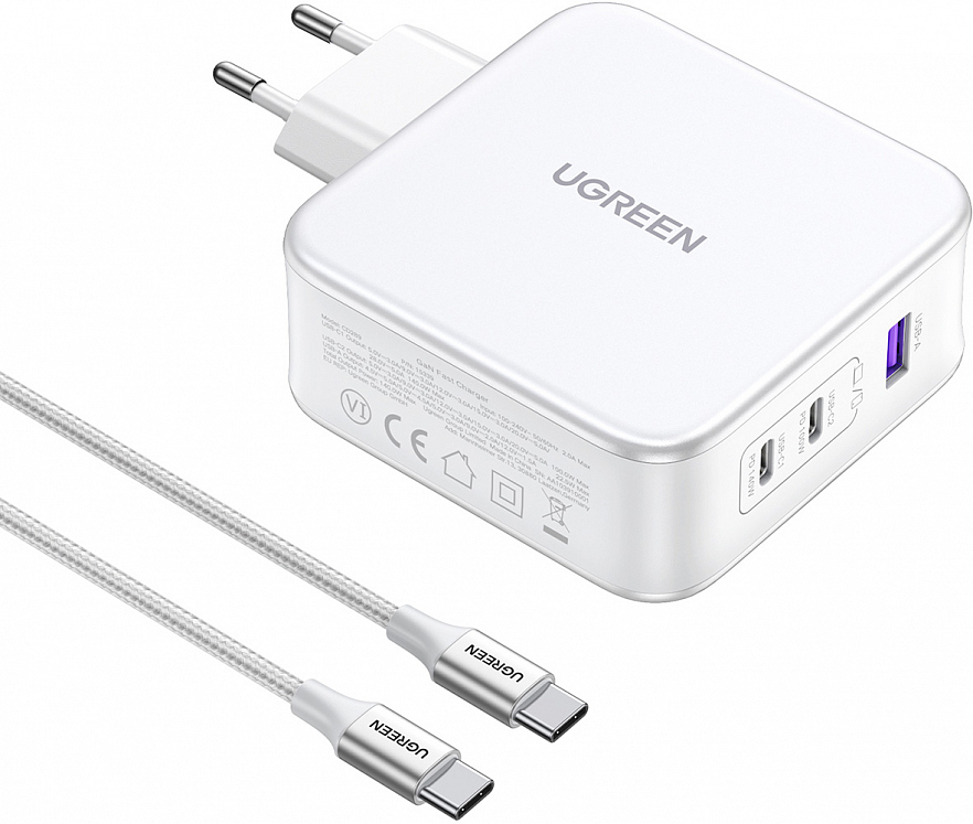 Сетевое зарядное устройство UGREEN CD289 (15339) USB-A+2*USB-C 140W GaN с кабелем Белое