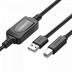 Кабель для принтера UGREEN US122 (10374) USB-A 2.0 Male to USB-B Male Active Printer Cable (10 метров) чёрный