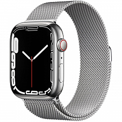 Умные часы Apple Watch Series 7 45 мм, серебристая сталь, стальной ремешок Silver Milanese Loop серебристый