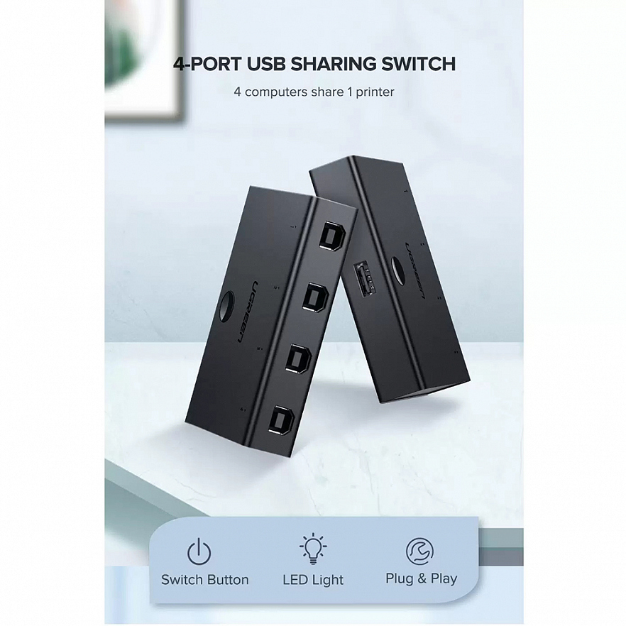 Разветвитель портов UGREEN US158 Sharing Switch 4x1 чёрный (30346)