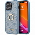 Чехол Guess PU 4G + Ring Hard для iPhone 13 Pro Max синий (GUHCP13X4GMRBL)