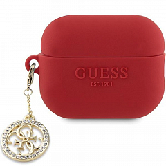 Чехол CG Mobile Guess для Airpods Pro 2 Liquid silicone with 4G Diamond charm Fuchsia - Красный